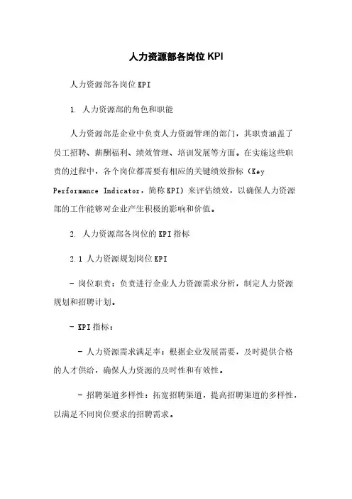 人力资源部各岗位KPI