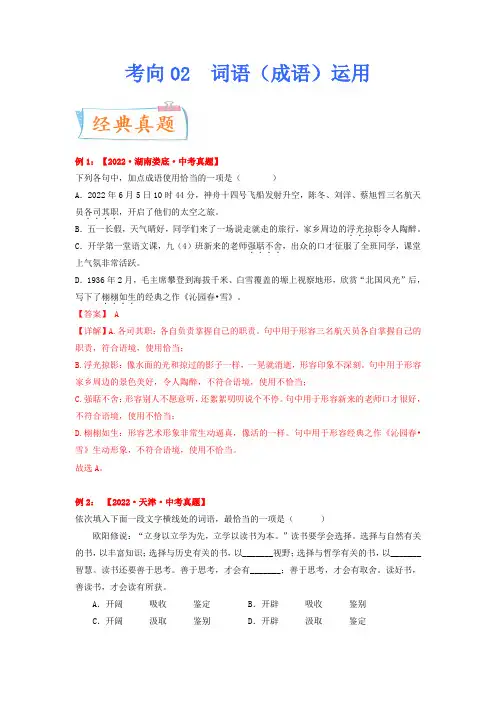 考点02：词语(成语)运用2023年中考语文一轮复习考点专题(解析版)