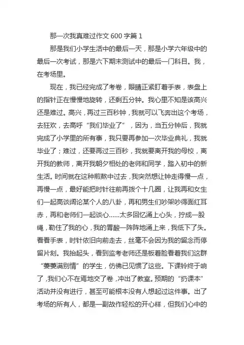 那一次,我真难过 六年级600字优秀作文