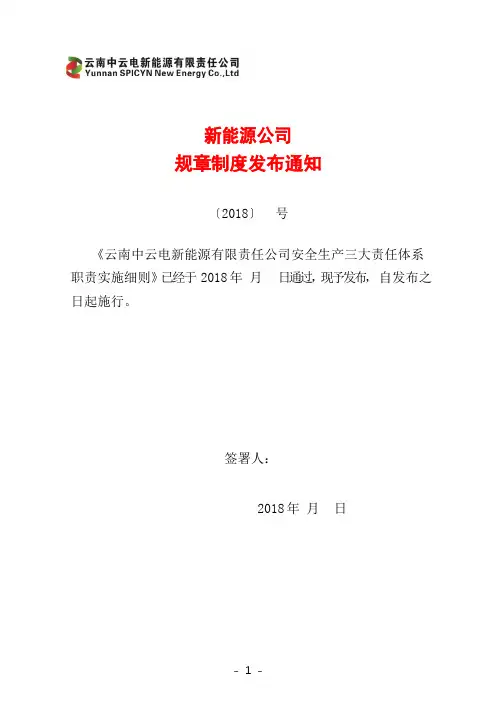 云南中云电新能源有限责任公司安全生产三大责任体系职责实施细则