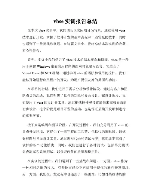 vbse实训报告总结