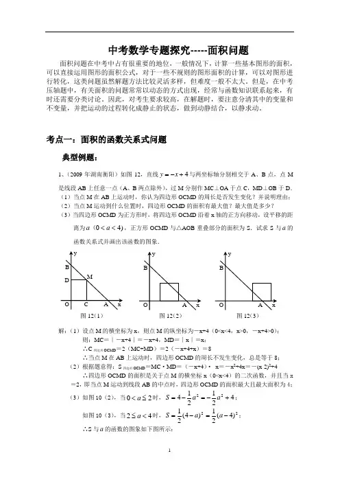中考数学专题探究-----面积问题(含详细解答)