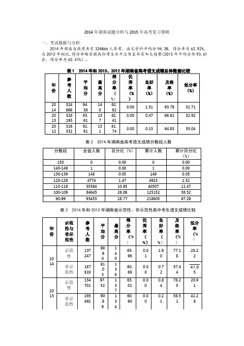 2014年湖南高考考纲解读与考题分析