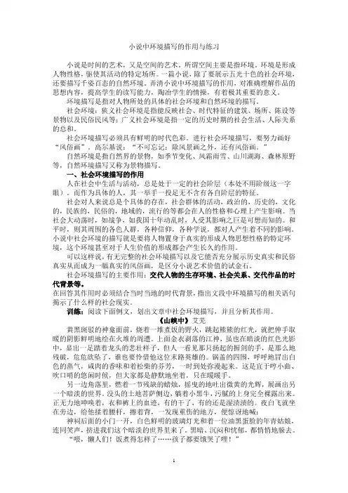 小说中环境描写的作用与练习