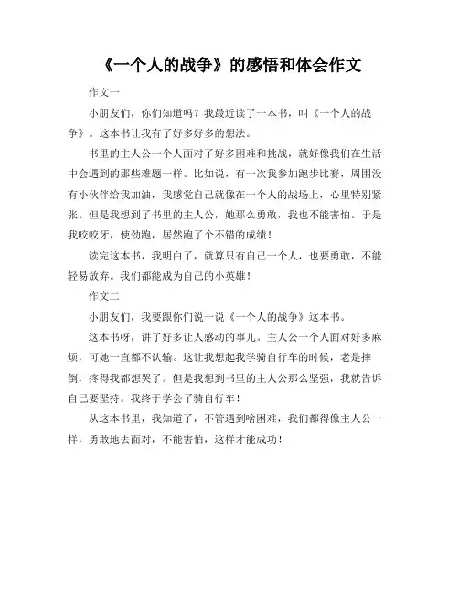 《一个人的战争》的感悟和体会作文