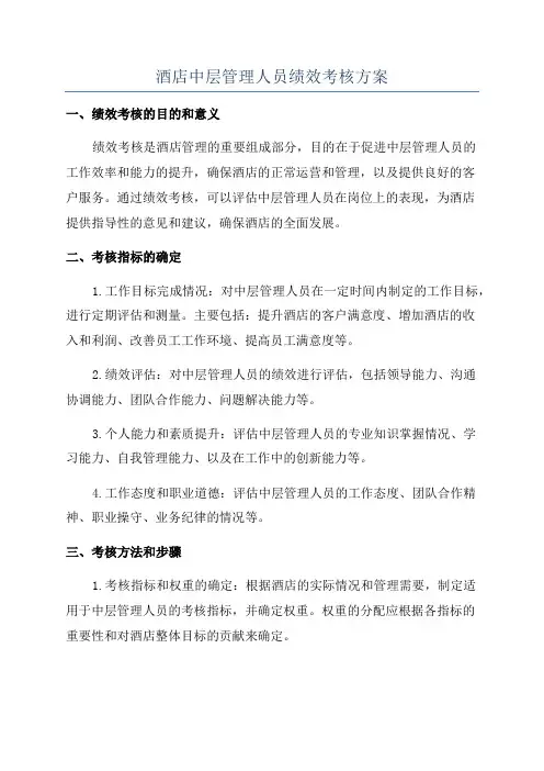 酒店中层管理人员绩效考核方案