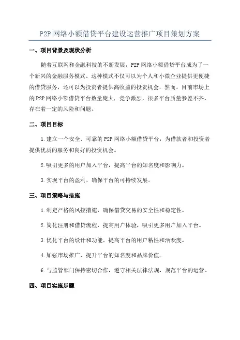 P2P网络小额借贷平台建设运营推广项目策划方案