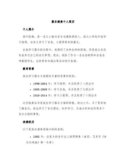 器乐演奏个人简历