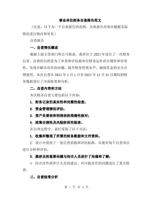 事业单位财务自查报告范文