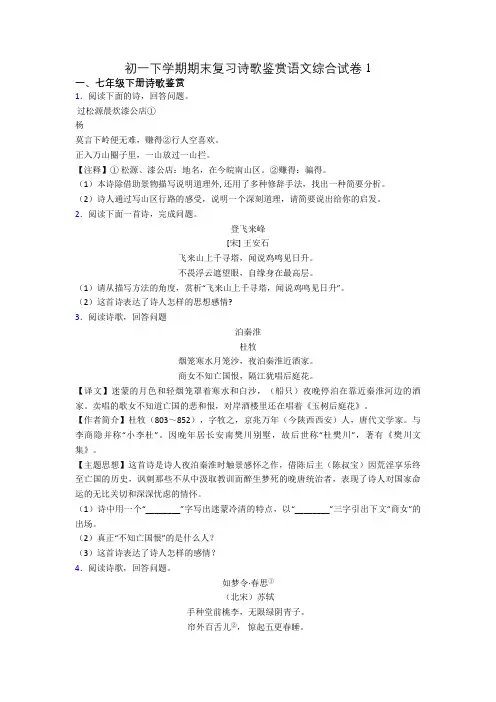 初一下学期期末复习诗歌鉴赏语文综合试卷1