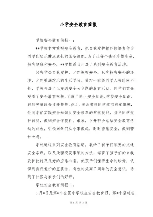 小学安全教育简报