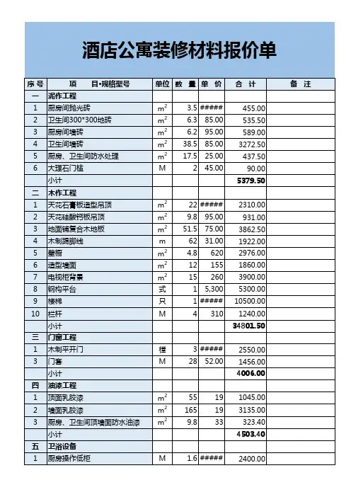 酒店公寓装修报价单模板