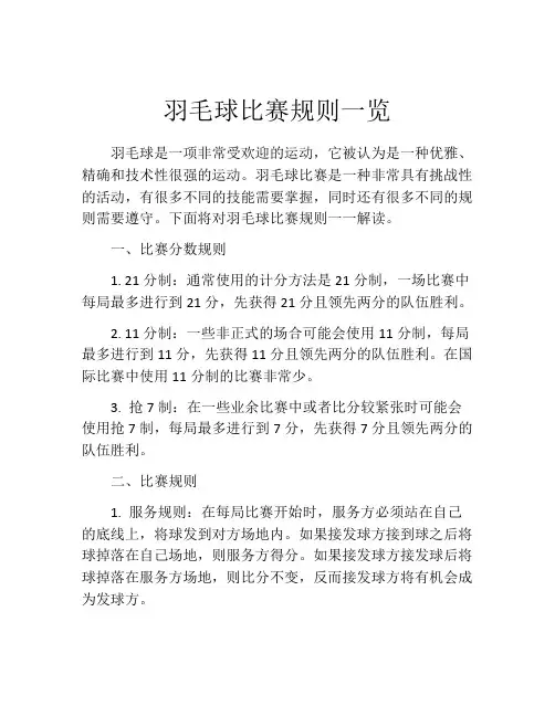 羽毛球比赛规则一览