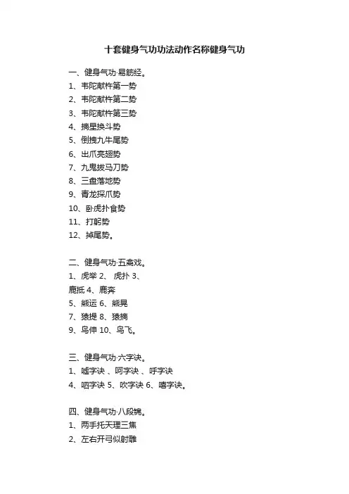 十套健身气功功法动作名称健身气功