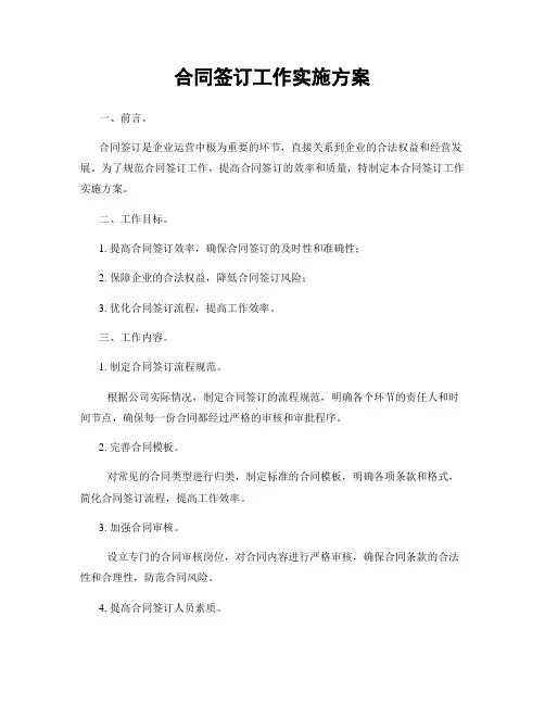 合同签订工作实施方案
