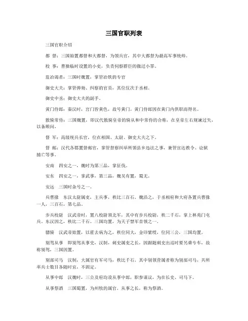 三国官职列表