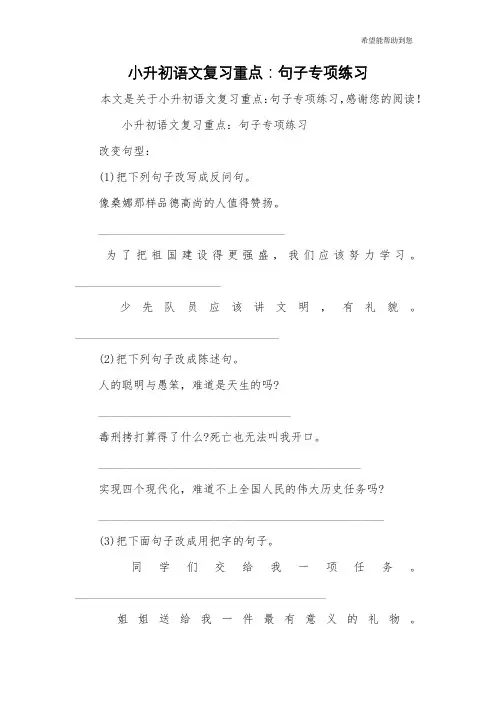 小升初语文复习重点：句子专项练习