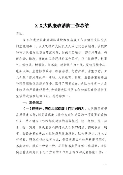 消防部队党风廉政建设总结