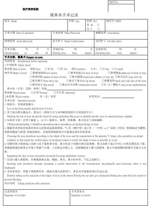 医美整形医院隆鼻术手术记录