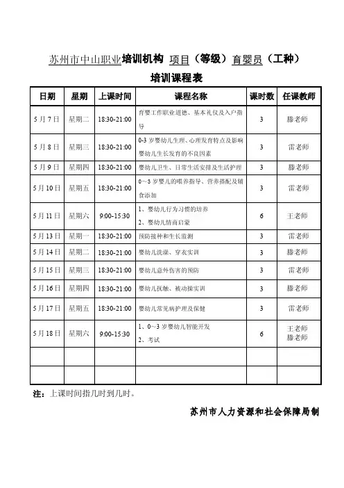 育婴员课程表