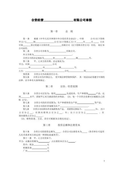 合资经营有限公司章程