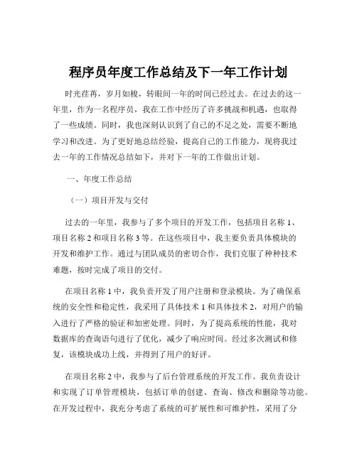 程序员年度工作总结及下一年工作计划
