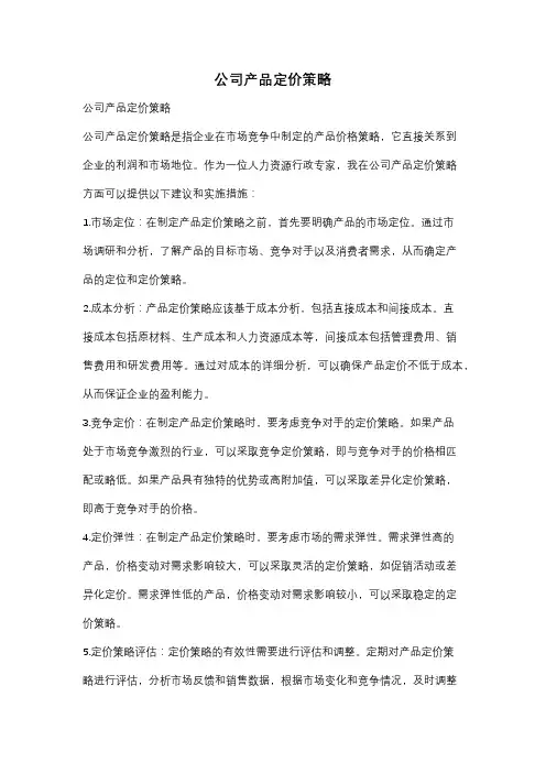 公司产品定价策略