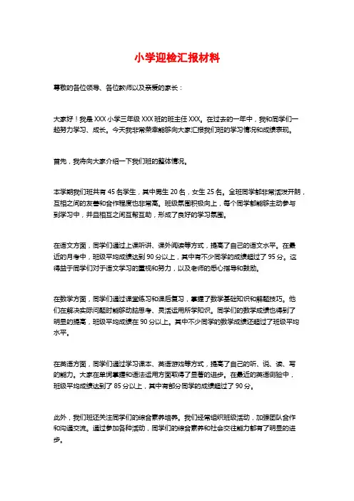 小学迎检汇报材料