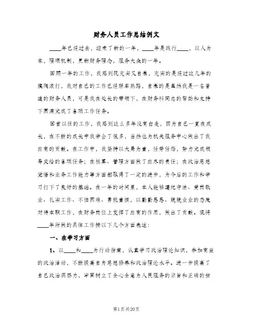 2024年财务人员工作总结例文(6篇)