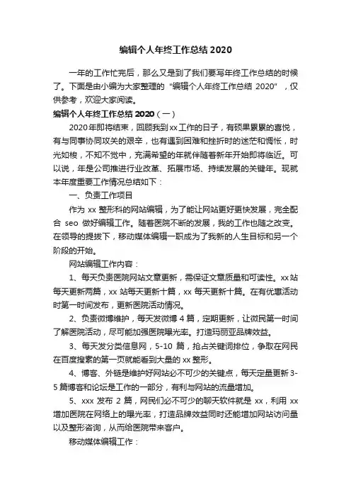 编辑个人年终工作总结2020