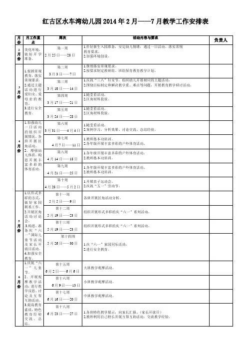 幼儿园工作安排表