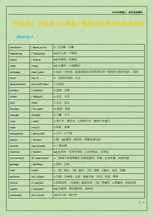 (外研版)英语高中必修第三册模块四的单词表带音标