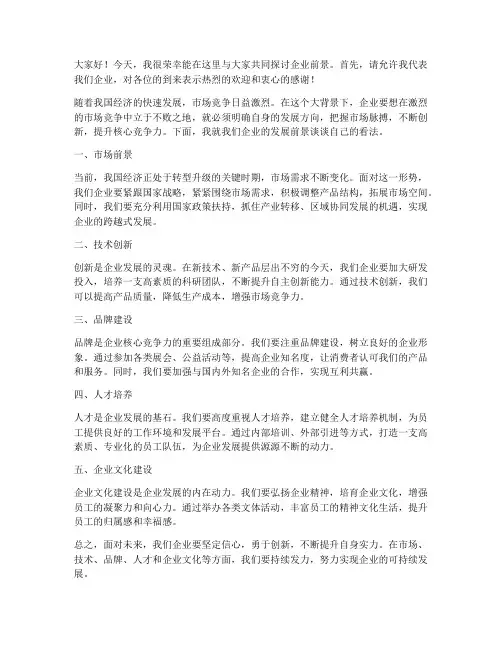 企业前景研讨会发言稿范文