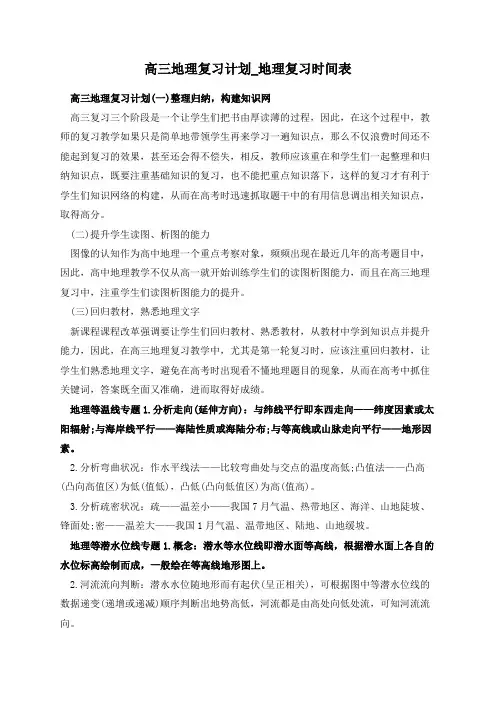 高三地理复习计划_地理复习时间表