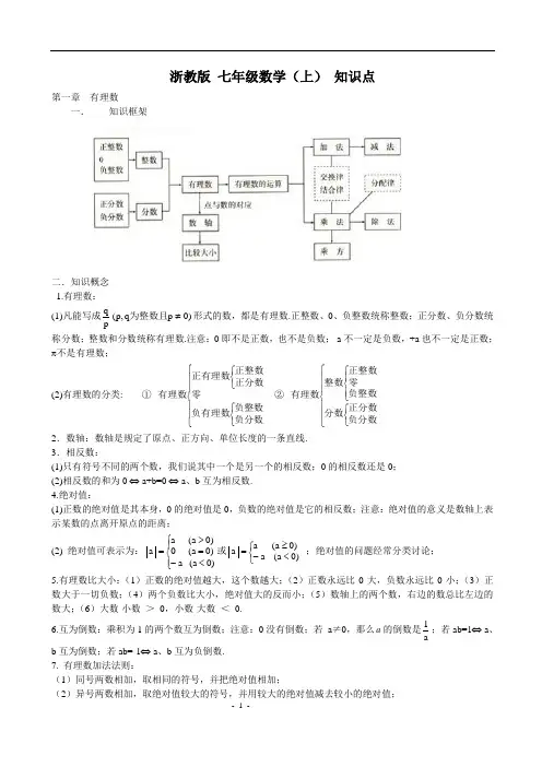 浙教版 七年级数学(上) 知识点