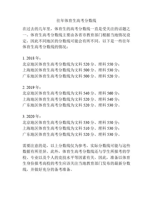 往年体育生高考分数线