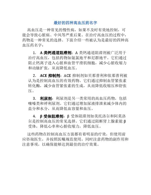 最好的四种高血压药名字