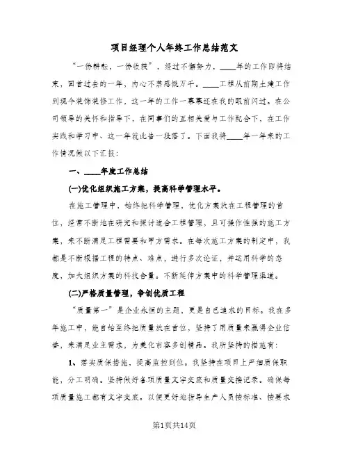 项目经理个人年终工作总结范文（5篇）