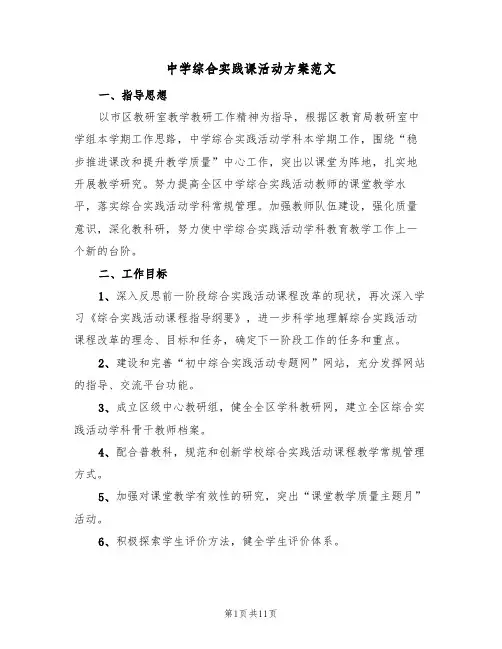 中学综合实践课活动方案范文（2篇）