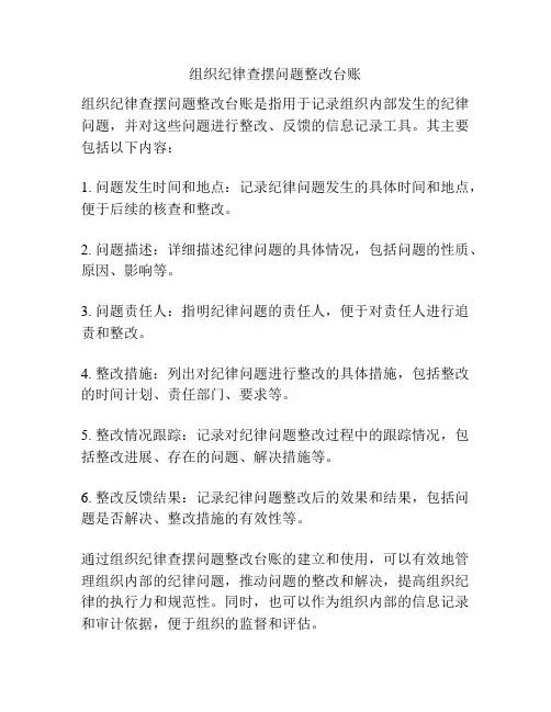 组织纪律查摆问题整改台账