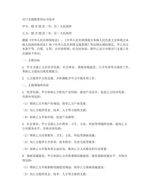 对口支援框架协议书范本