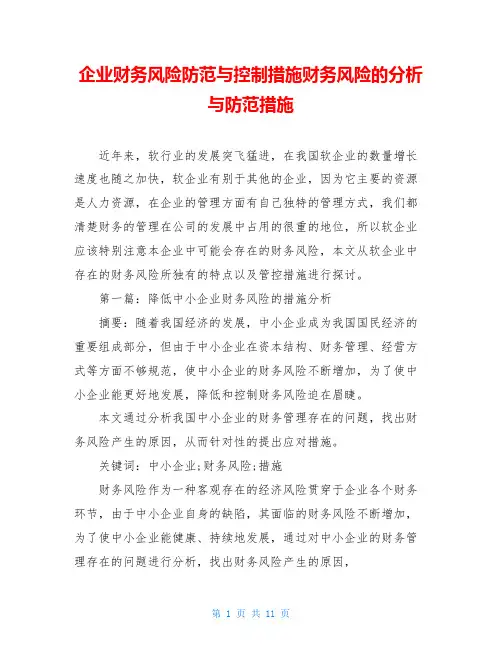 企业财务风险防范与控制措施财务风险的分析与防范措施