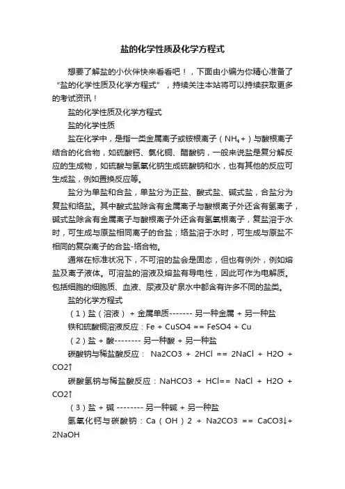盐的化学性质及化学方程式