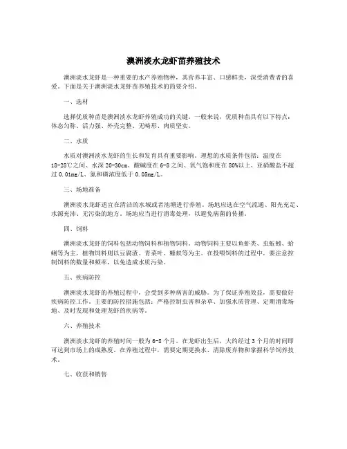 澳洲淡水龙虾苗养殖技术