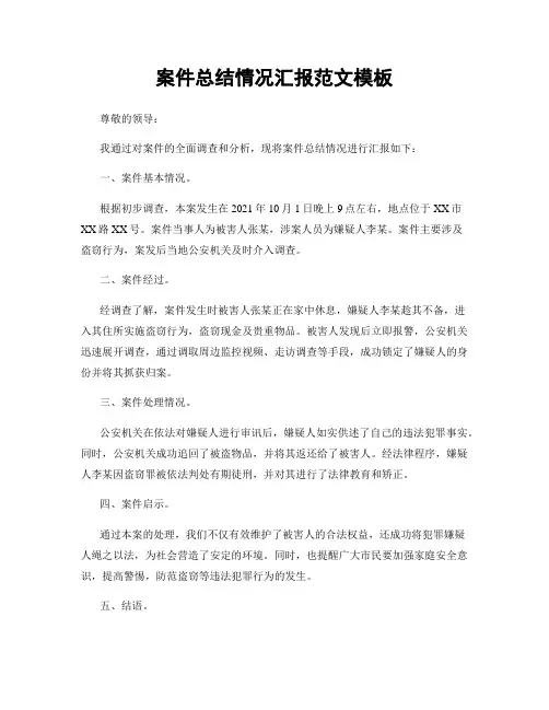 案件总结情况汇报范文模板