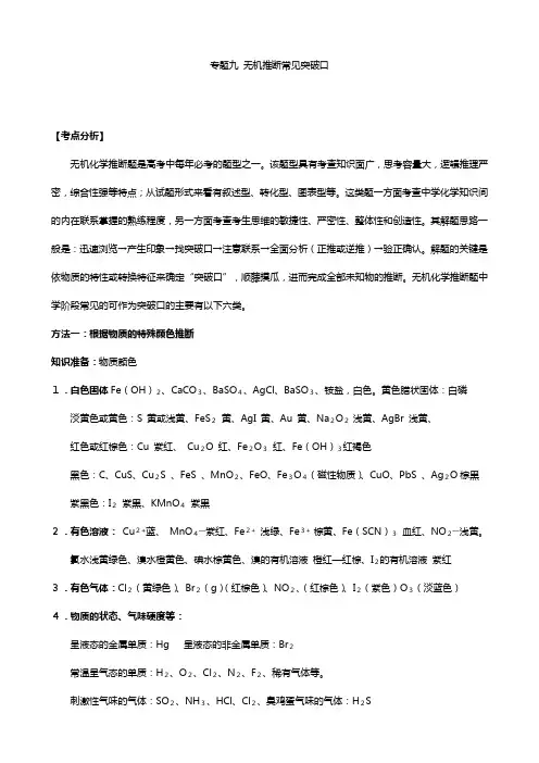 高考化学精品专题教案：专题九 无机推断常见突破口