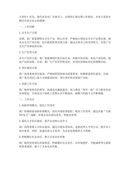 发电厂领导工作汇报发言稿