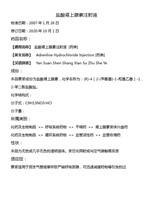 肾上腺素说明书