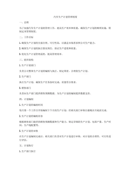 汽车生产计划管理制度