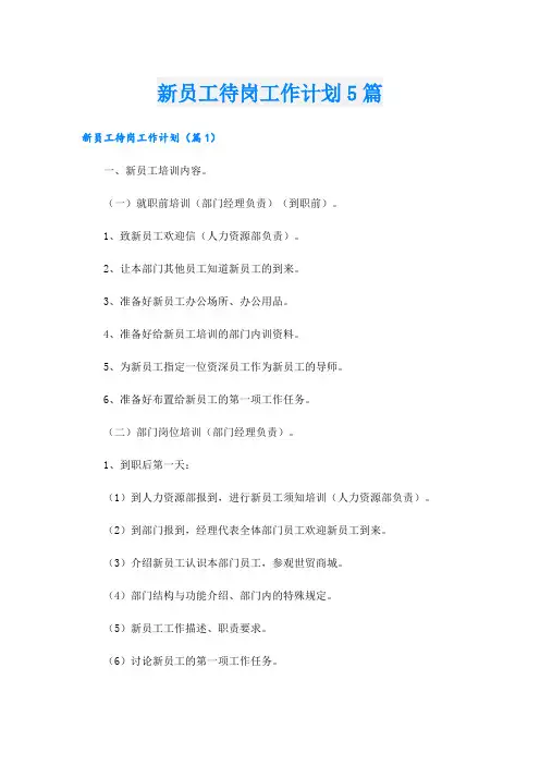新员工待岗工作计划5篇